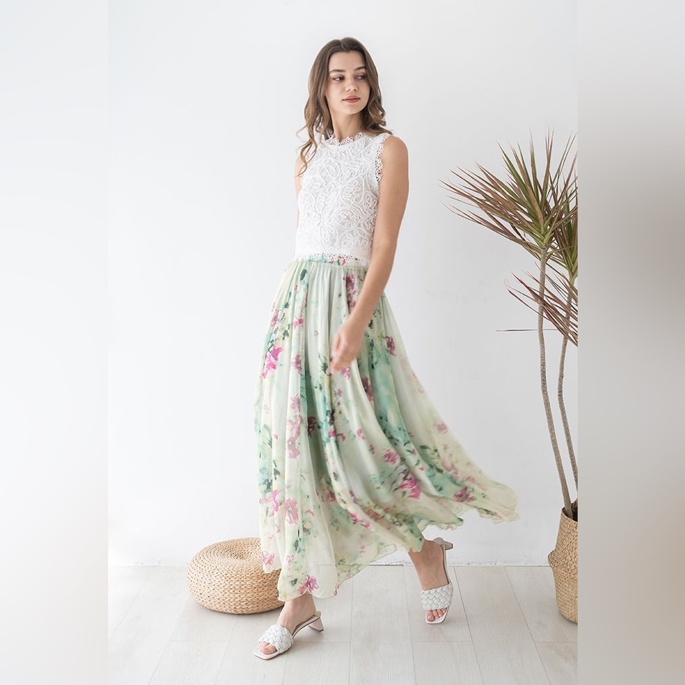New FLORAL AND FRILL MAXI SKIRT - Picture 6 of 16